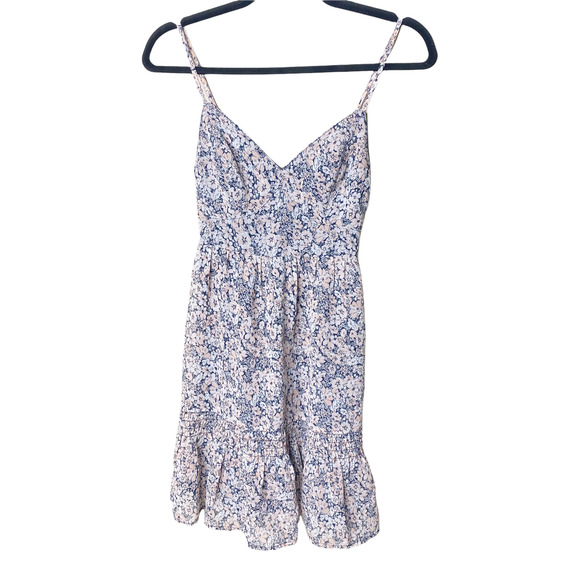 Hollister Tank Dress Sleeveless Spaghetti Strap Ruffle V-Neck Blue Floral Sz XS - Picture 2 of 8